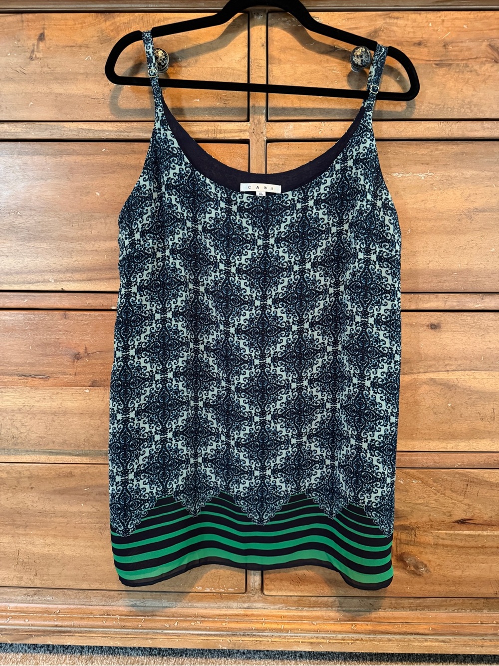 CAbi Border Stripe Navy & Green Patterned Camisole Tank